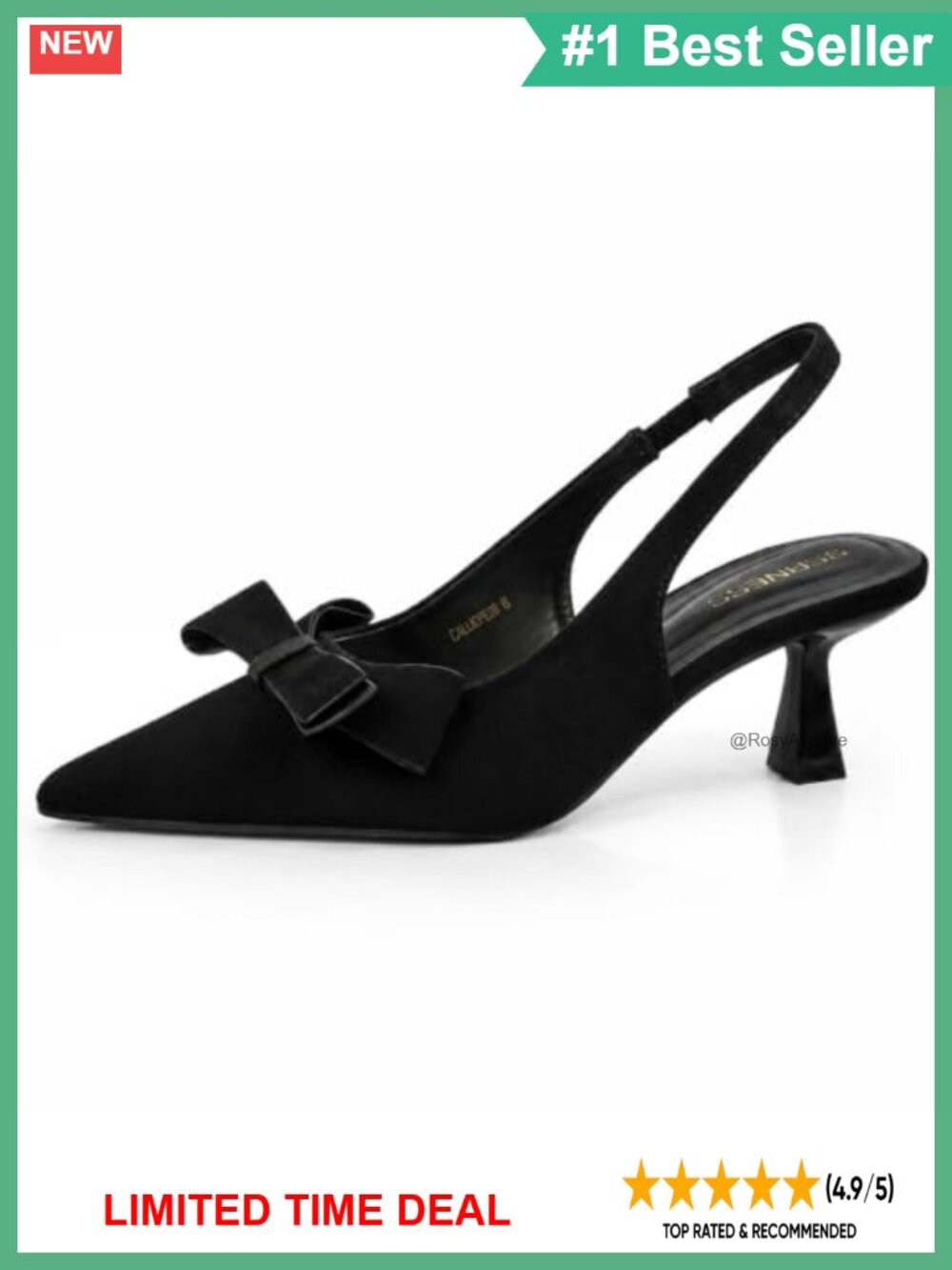 Faux Suede Slingback Kitten Heel Pumps with Bow Detail